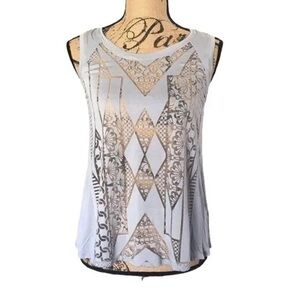 🌸3/$25 Xhiliration Semi Sheer Laser Cut Geo Lightweight Gray Tank Top, Size S
